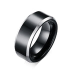 Black Tungsten Plain Mens Ring White Rim Engagement Band Wholesale 8mm - Ables Mall