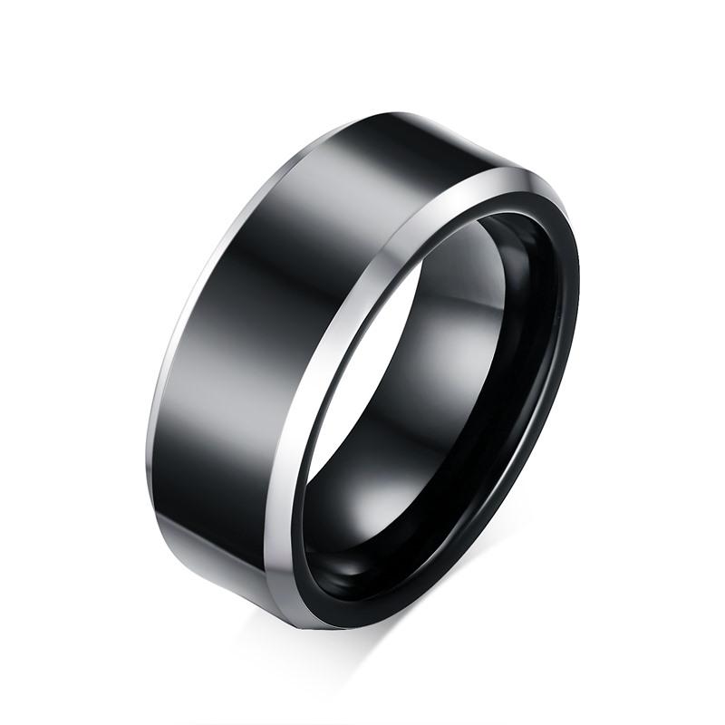 Black Tungsten Plain Mens Ring White Rim Engagement Band Wholesale 8mm - Ables Mall