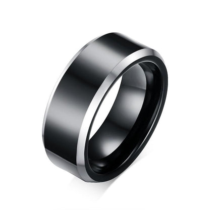 Black Tungsten Plain Mens Ring White Rim Engagement Band Wholesale 8mm - Ables Mall