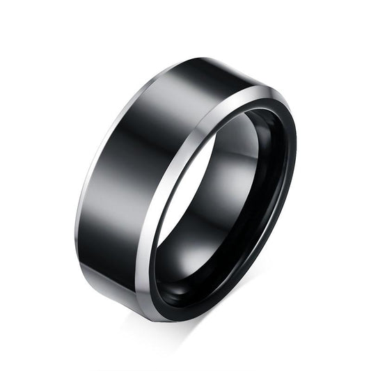 Black Tungsten Plain Mens Ring White Rim Engagement Band Wholesale 8mm - Ables Mall