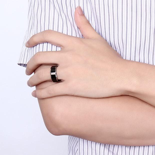 Black Tungsten Plain Mens Ring White Rim Engagement Band Wholesale 8mm - Ables Mall