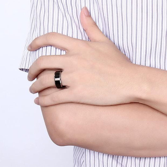 Black Tungsten Plain Mens Ring White Rim Engagement Band Wholesale 8mm - Ables Mall