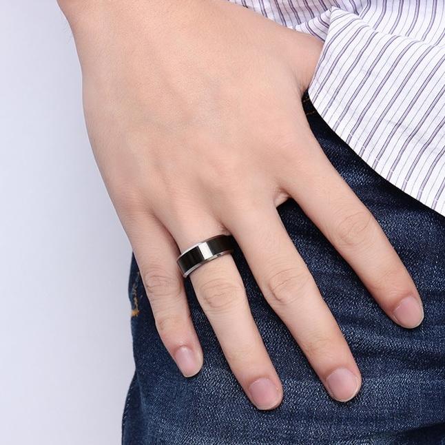 Black Tungsten Plain Mens Ring White Rim Engagement Band Wholesale 8mm - Ables Mall
