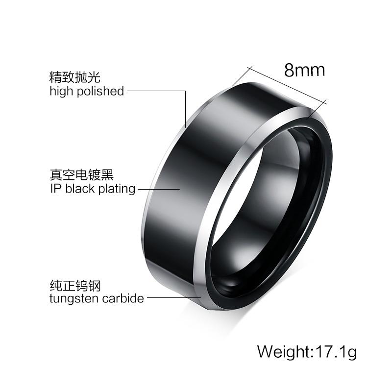 Black Tungsten Plain Mens Ring White Rim Engagement Band Wholesale 8mm - Ables Mall