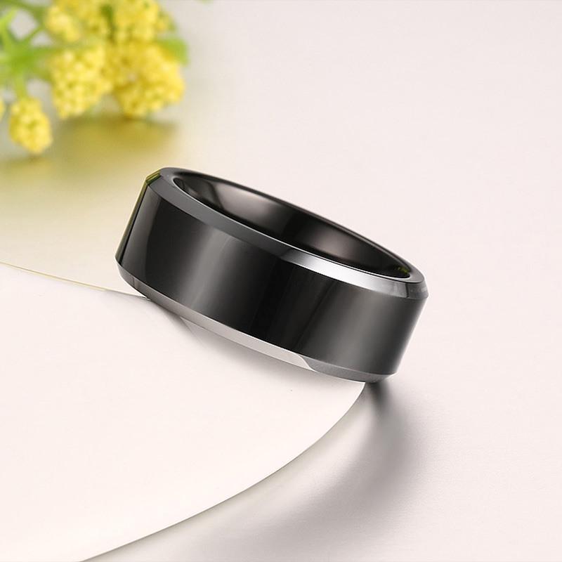 Black Tungsten Plain Mens Ring White Rim Engagement Band Wholesale 8mm - Ables Mall