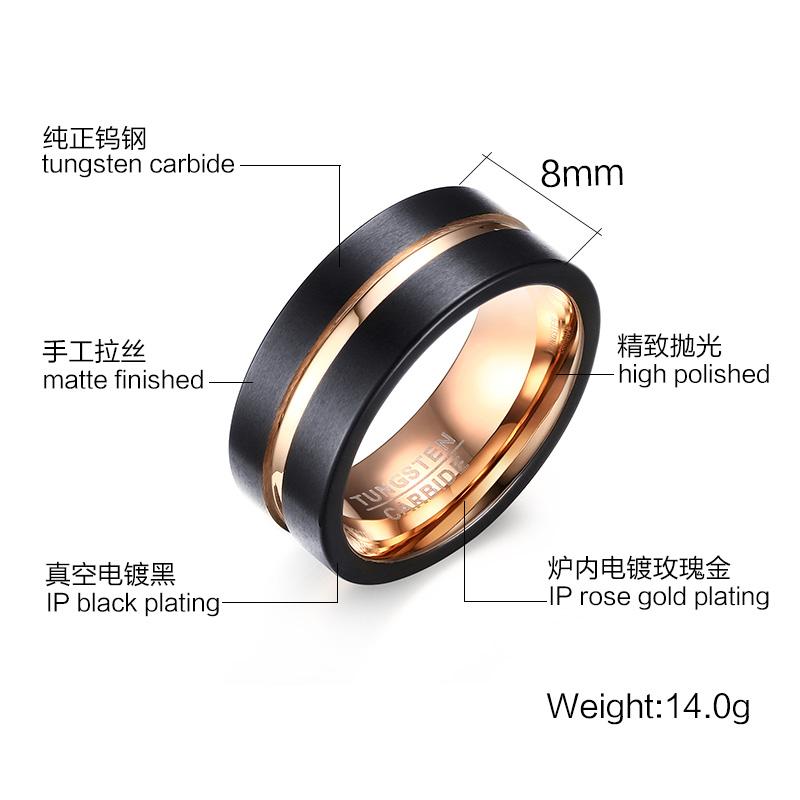 Black Gold Tungsten Engagement Band Cocktail Men Ring Wholesale Plated 8mm - Ables Mall
