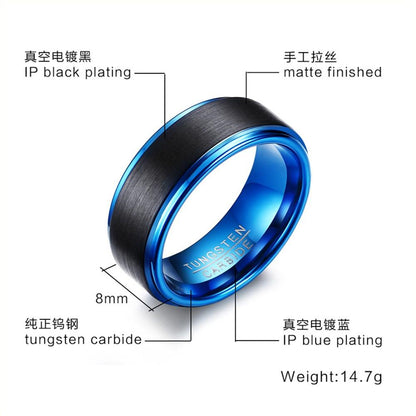 Black And Blue Tungsten Engagement Band Solid Mens Ring Wholesale 8mm - Ables Mall