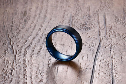 Black And Blue Tungsten Engagement Band Solid Mens Ring Wholesale 8mm - Ables Mall