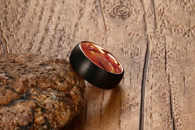Black And Rose Gold Tungsten Engagement Band Dome Ring Wholesale Plated 8mm - Ables Mall