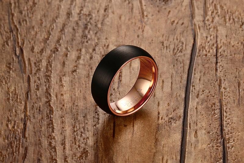 Black And Rose Gold Tungsten Engagement Band Dome Ring Wholesale Plated 8mm - Ables Mall
