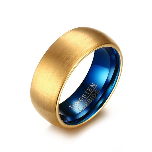 Gold Blue Tungsten Engagement Band Dome Men's Ring Wholesale Plated 8mm - Ables Mall