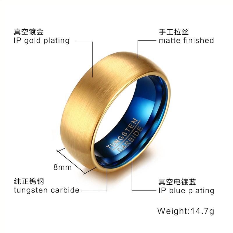 Gold Blue Tungsten Engagement Band Dome Men's Ring Wholesale Plated 8mm - Ables Mall