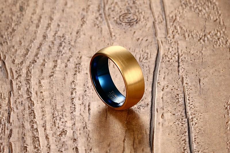 Gold Blue Tungsten Engagement Band Dome Men's Ring Wholesale Plated 8mm - Ables Mall