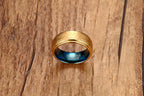 Gold Blue Tungsten Beaten Band Faceted Manly Engagement Ring Wholesale Plated 8mm - Ables Mall