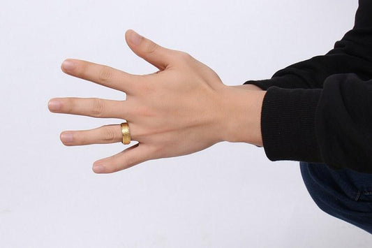 Gold Blue Tungsten Beaten Band Faceted Manly Engagement Ring Wholesale Plated 8mm - Ables Mall