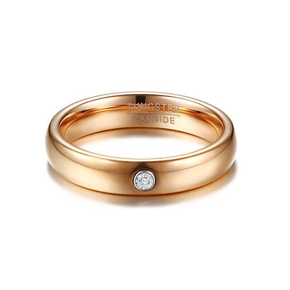 Rose Gold Tungsten Engagement Band Solitaire Stone Wedding Ring Wholesale Plated 4mm - Ables Mall