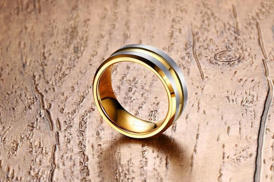 Gold Groove Tungsten Engagement Band Solid Men Ring Wholesale Plated 8mm - Ables Mall