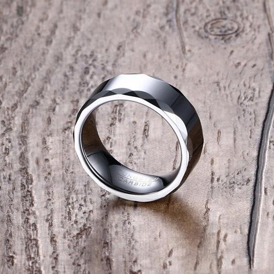 White Tungsten Faceted Rims Engagement Band Wedding Ring Wholesale 8mm - Ables Mall
