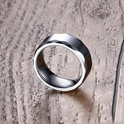 White Tungsten Faceted Rims Engagement Band Wedding Ring Wholesale 8mm - Ables Mall