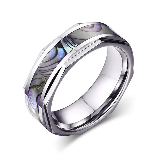 White Tungsten Shell Inlay Engagement Band Nut Ring Wholesale 8mm - Ables Mall