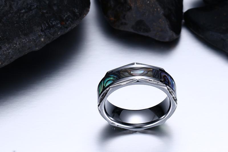 White Tungsten Shell Inlay Engagement Band Nut Ring Wholesale 8mm - Ables Mall