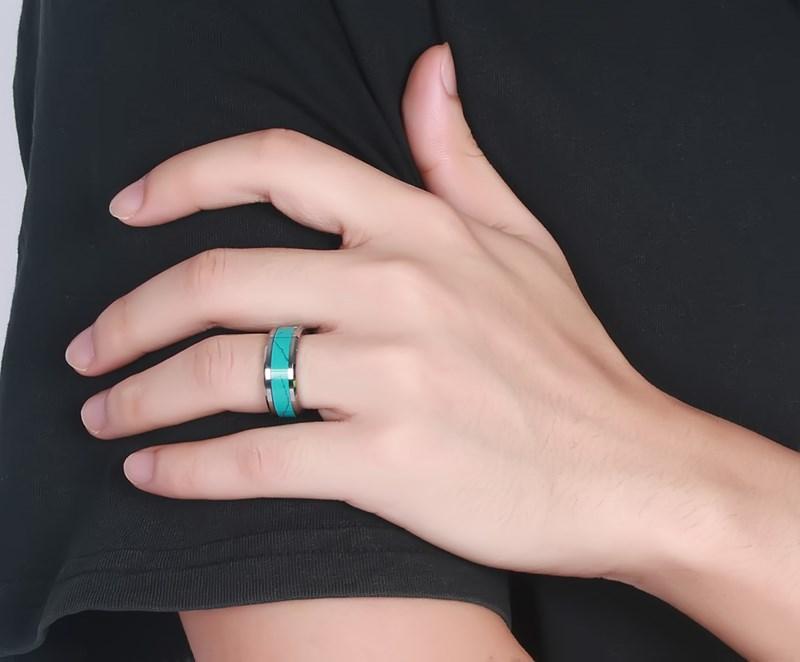 White Tungsten Turquoise Inlay Engagement Band Wedding Ring Wholesale 8mm - Ables Mall