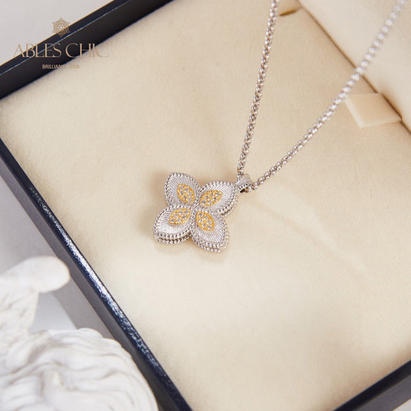 Halskette mit Kleeblatt und Zirkonia-Pavé 6126