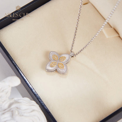 Halskette mit Kleeblatt und Zirkonia-Pavé 6126