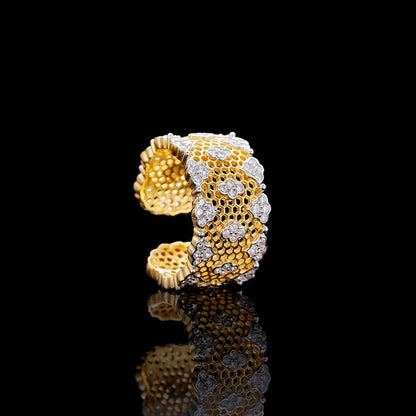 Offener Ring mit Spitzenwabenmuster und Blumenmuster 5996