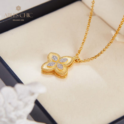 Halskette mit Kleeblatt und Zirkonia-Pavé 6126