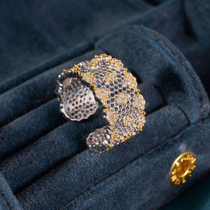 Offener Ring mit Spitzenwabenmuster und Blumenmuster 6029