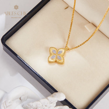 Halskette mit Kleeblatt und Zirkonia-Pavé 6126