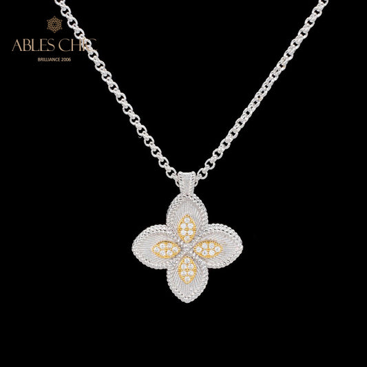 Halskette mit Kleeblatt und Zirkonia-Pavé 6126