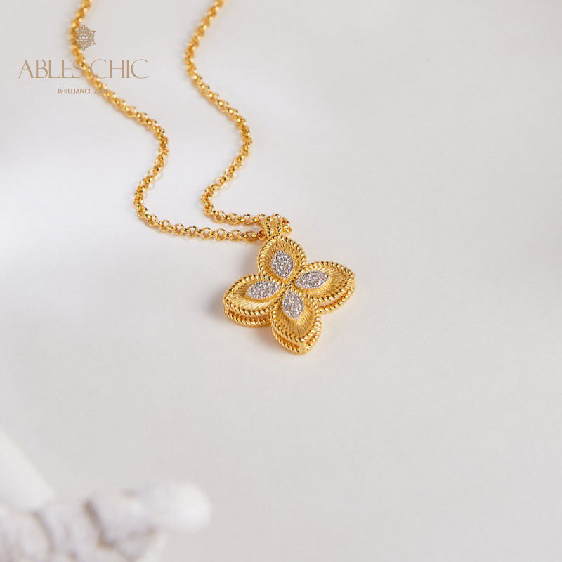 Halskette mit Kleeblatt und Zirkonia-Pavé 6126