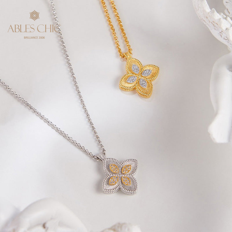 Halskette mit Kleeblatt und Zirkonia-Pavé 6126